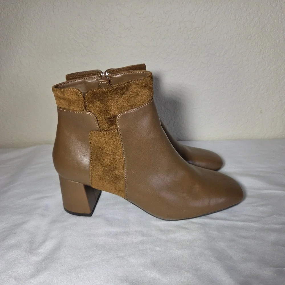 Bella Vita Womens Tan Brown Mixed Media Block Heel Ankle Boots Size 9.5 WW